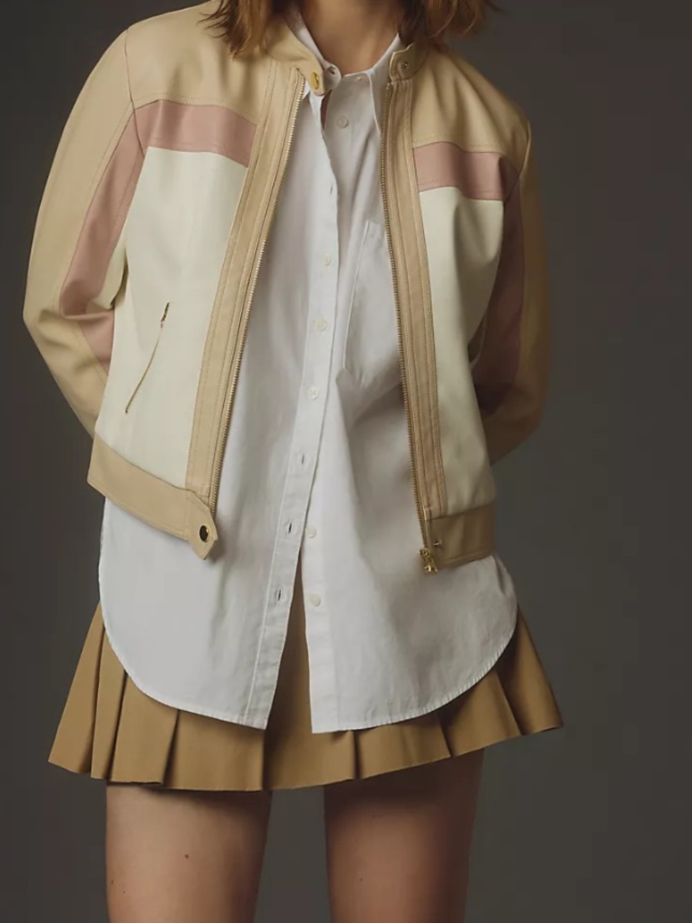 By Anthropologie Faux Leather Colorblock Bomber Jacket